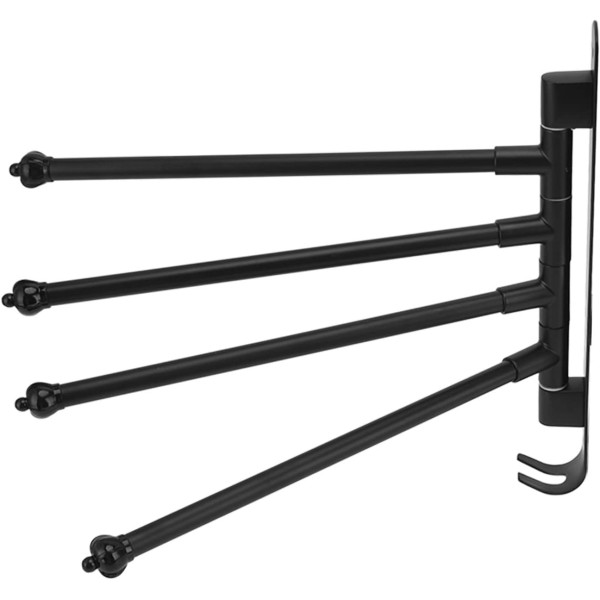 Bath Towel Bar, Black Towel Racks Hand Towel Holder with 180 Degree Rotating Arm for Bathroom Wall Mounted(4 Rails)