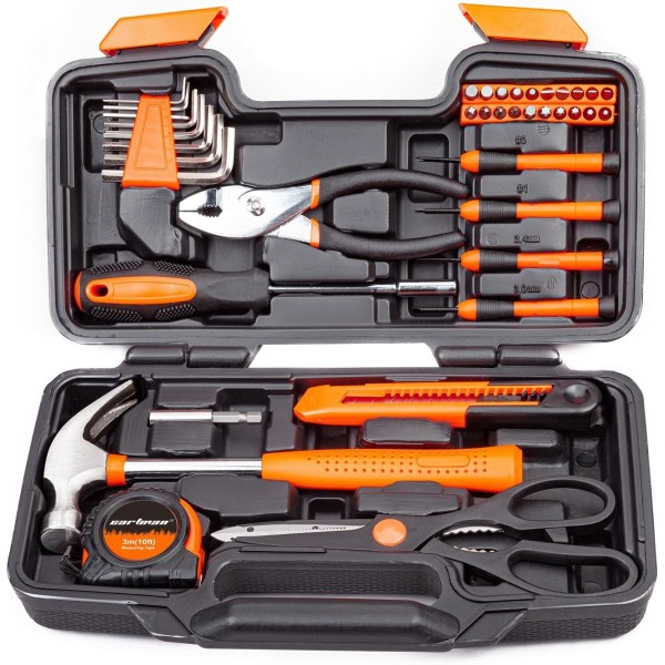 39 Piece Tool Set General Household Hand Kit with Plastic Toolbox Storage Case Orange