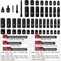 49 PC 3/8-inch Drive Impact Socket Set, 6 Point, SAE (5/16"-3/4") & Metric (8mm-22mm), Deep&Standard, Extension Bars, Drill Adaptor, Universal Joint, 1/2" F to 3/8" M Reducer