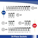 39-Piece Drive Socket Set 1/4''3/8'', CR-V Metric and Imperial Sockets with Quick-Release Ratchet Wrench, Compact Sockets Set for Car Repair