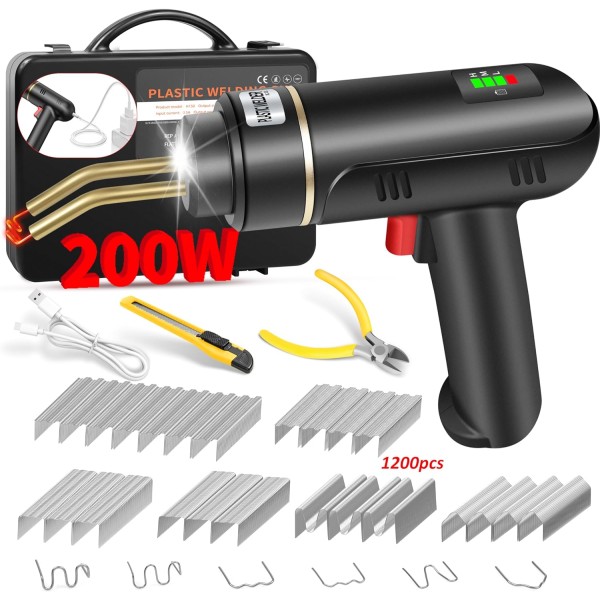 Cordless Plastic Welder, Plastic Welding Kit with 1200PCS Hot Stapler, USB Rechargeable Plastic Welder Gun with 5000mAh Battery, Plastic Weld Bumper Repair Kit for Most Plastic Repair