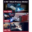 130A MIG Welder, 110V Flux Core MIG Welder/Lift TIG/Stick 3 in 1 Welding Machine with Synergy, IGBT Inverter Portable Gasless