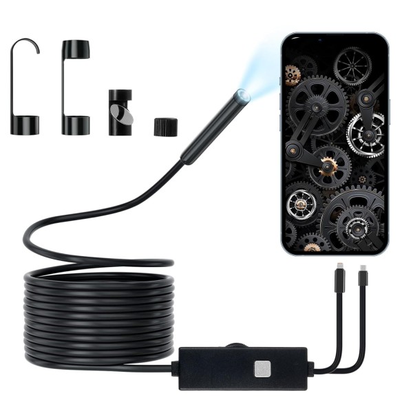 Endoscope Camera with Light, 1920P Borescope Inspection Camera with 8 Adjustable LED Lights